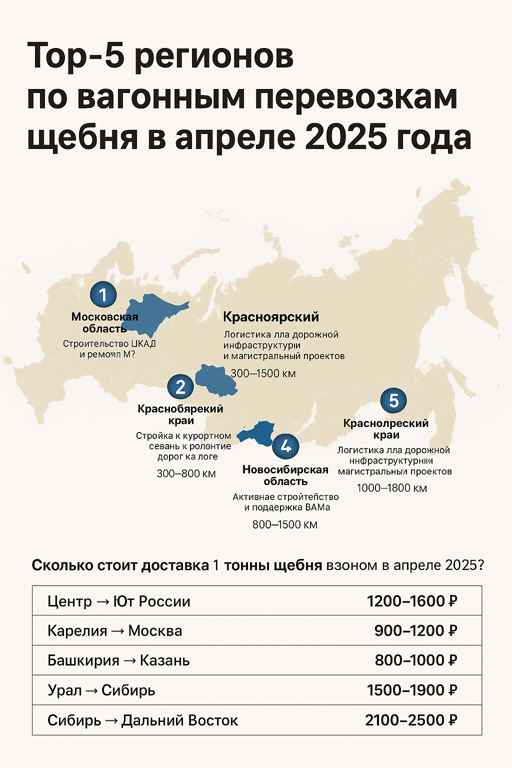 Весенний пик: вагонные перевозки щебня в России выросли на 19% в апреле 2025 года